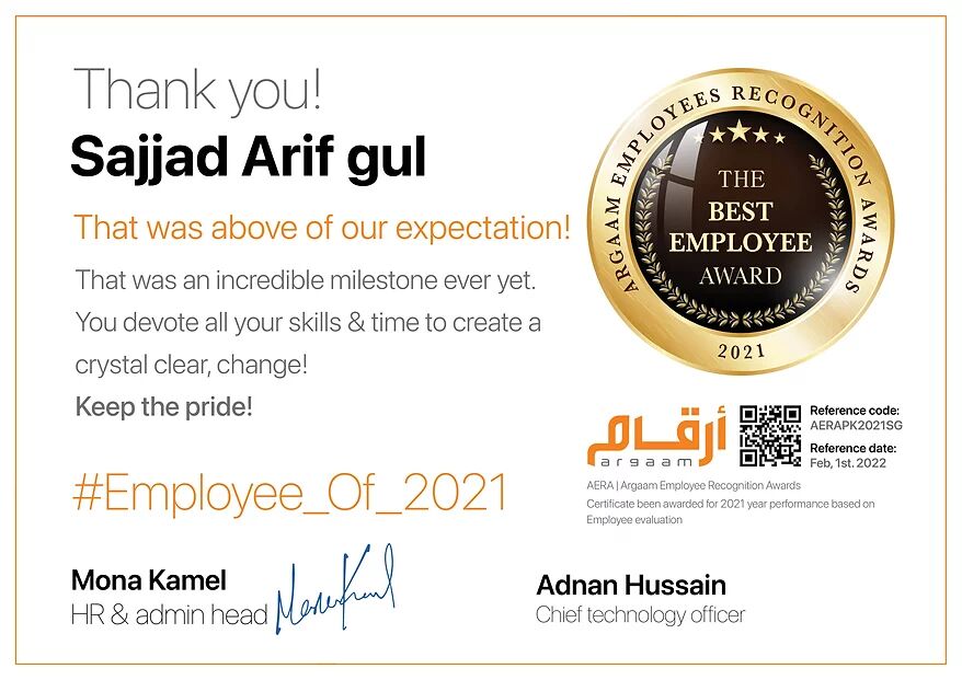 Awarded Employee of the Year 2021 at Argaam